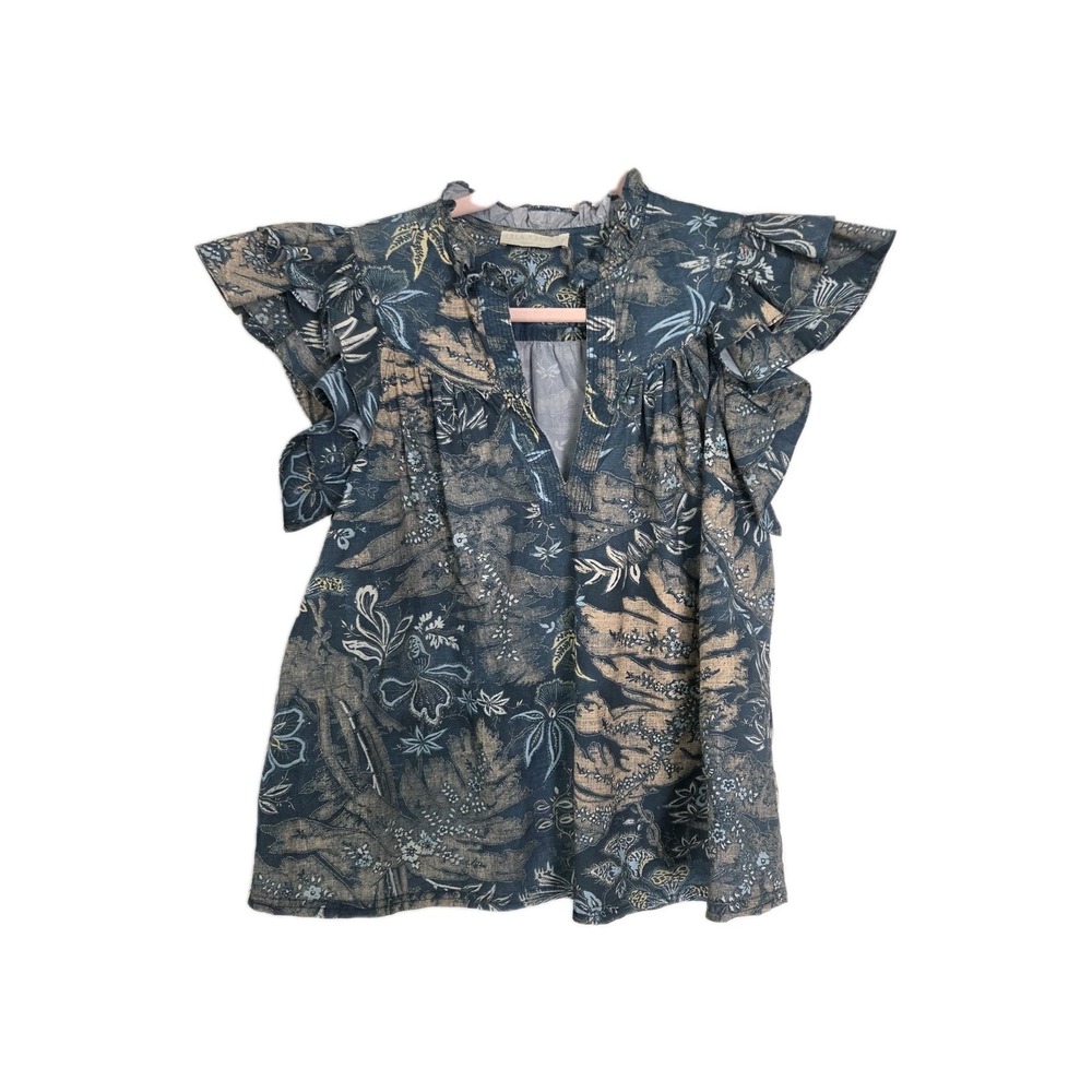 Ulla Johnson Sienna Flutter Sleeve Top Cotton Blend Boxy Silhouette Sz 2 Boho